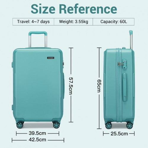Kono 24 Inch Minimalist Hard Shell ABS+PC Check - In Suitcase with TSA Lock 360° Spinner Wheels - Blue