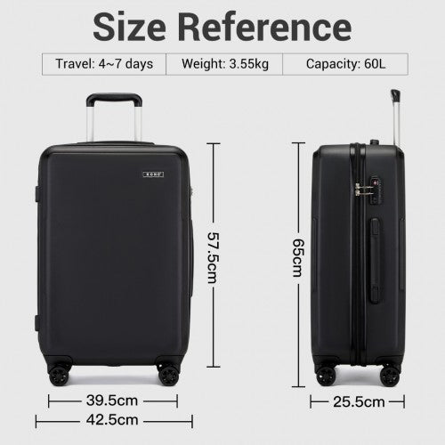 Kono 24 Inch Minimalist Hard Shell ABS+PC Check - In Suitcase with TSA Lock 360° Spinner Wheels - Black