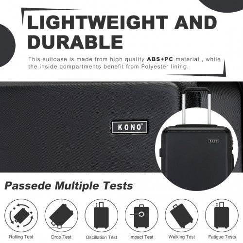 Kono 24 Inch Minimalist Hard Shell ABS+PC Check - In Suitcase with TSA Lock 360° Spinner Wheels - Black
