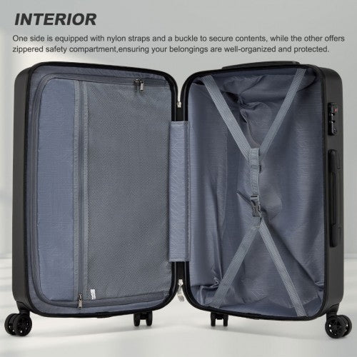 Kono 24 Inch Minimalist Hard Shell ABS+PC Check - In Suitcase with TSA Lock 360° Spinner Wheels - Black