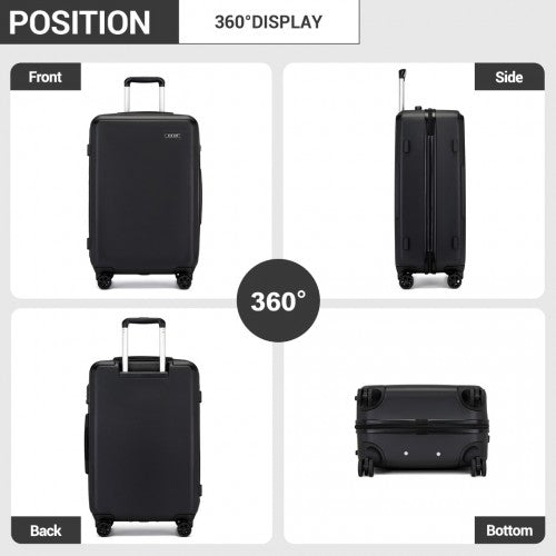 Kono 24 Inch Minimalist Hard Shell ABS+PC Check - In Suitcase with TSA Lock 360° Spinner Wheels - Black