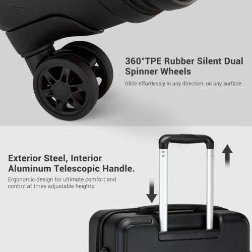 Kono 24 Inch Minimalist Hard Shell ABS+PC Check - In Suitcase with TSA Lock 360° Spinner Wheels - Black