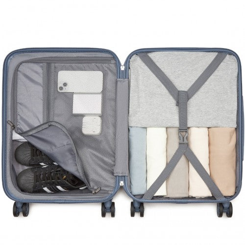 Kono 20 Inch Cabin Size Minimalist Hard Shell ABS+PC Carry - On Suitcase with TSA Lock 360° Spinner Wheels - Denim Blue