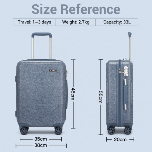 Kono 20 Inch Cabin Size Minimalist Hard Shell ABS+PC Carry - On Suitcase with TSA Lock 360° Spinner Wheels - Denim Blue