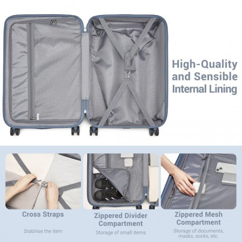 Kono 20 Inch Cabin Size Minimalist Hard Shell ABS+PC Carry - On Suitcase with TSA Lock 360° Spinner Wheels - Denim Blue