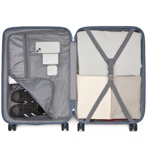 Kono 24 Inch Minimalist Hard Shell ABS+PC Check - In Suitcase with TSA Lock 360° Spinner Wheels - Denim Blue