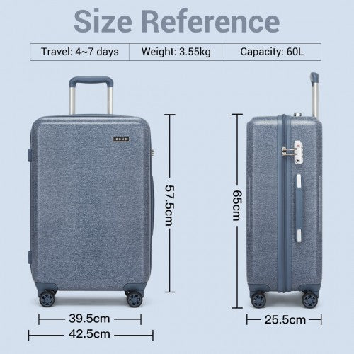 Kono 24 Inch Minimalist Hard Shell ABS+PC Check - In Suitcase with TSA Lock 360° Spinner Wheels - Denim Blue