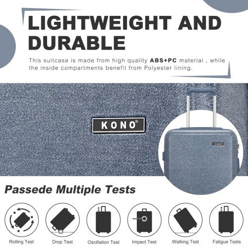 Kono 24 Inch Minimalist Hard Shell ABS+PC Check - In Suitcase with TSA Lock 360° Spinner Wheels - Denim Blue