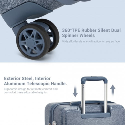 Kono 24 Inch Minimalist Hard Shell ABS+PC Check - In Suitcase with TSA Lock 360° Spinner Wheels - Denim Blue