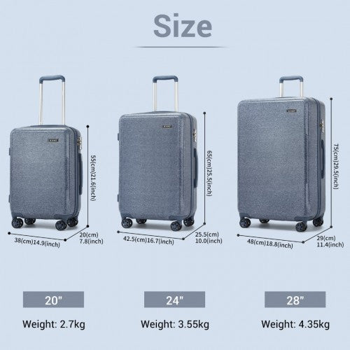 Kono 3 - Piece Minimalist Hard Shell ABS+PC Luggage Set with TSA Lock and 360° Spinner Wheels - Denim Blue