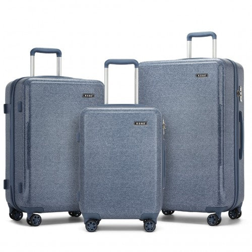 Kono 3 - Piece Minimalist Hard Shell ABS+PC Luggage Set with TSA Lock and 360° Spinner Wheels - Denim Blue