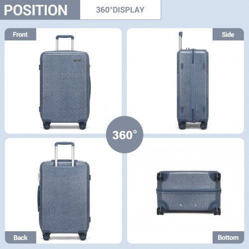 Kono 3 - Piece Minimalist Hard Shell ABS+PC Luggage Set with TSA Lock and 360° Spinner Wheels - Denim Blue