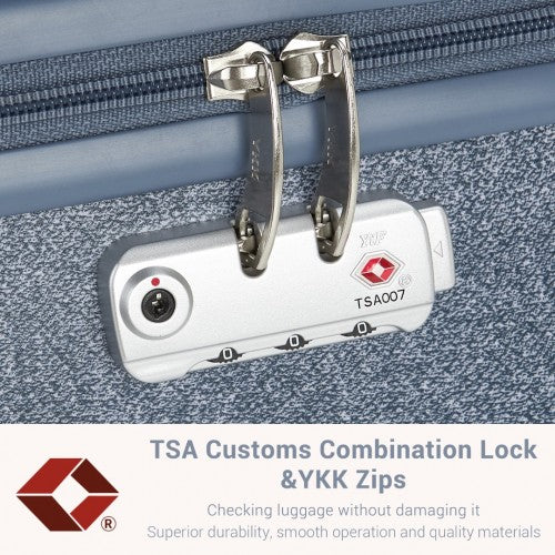 Kono 3 - Piece Minimalist Hard Shell ABS+PC Luggage Set with TSA Lock and 360° Spinner Wheels - Denim Blue