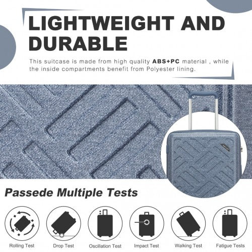 Supercase 20 Inch Sleek Geometric Pattern Hard Shell ABS+PC Cabin Carry - On Suitcase with TSA Lock - Denim Blue