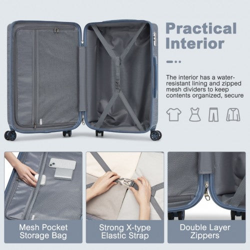 Supercase 20 Inch Sleek Geometric Pattern Hard Shell ABS+PC Cabin Carry - On Suitcase with TSA Lock - Denim Blue