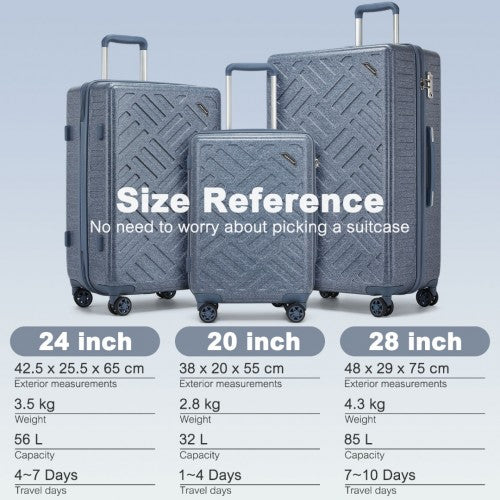 Supercase 3 - Piece Sleek Geometric Pattern Hard Shell ABS+PC Suitcase Set with TSA Lock For Effortless Travel - Denim Blue