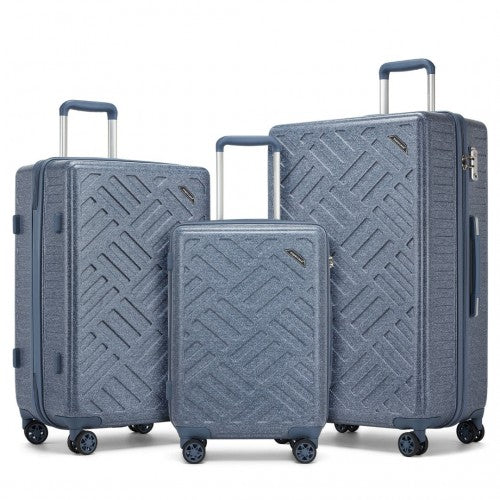 Supercase 3 - Piece Sleek Geometric Pattern Hard Shell ABS+PC Suitcase Set with TSA Lock For Effortless Travel - Denim Blue