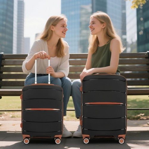 Kono 24 - Inch PP Modern Scratch - Resistant Medium Suitcase with TSA Lock & Stylish Brown Accents - Black and Brown