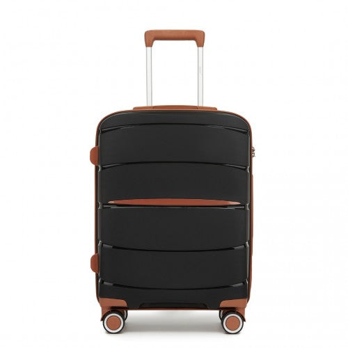Kono 20 - Inch PP Modern Scratch - Resistant Cabin Suitcase with TSA Lock & Stylish Brown Accents - Black and Brown
