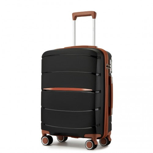Kono 20 - Inch PP Modern Scratch - Resistant Cabin Suitcase with TSA Lock & Stylish Brown Accents - Black and Brown