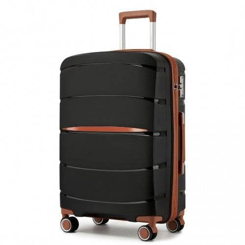 Kono 20/24/28 inch PP Modern Scratch - Resistant Suitcase Set with TSA Lock & Stylish Brown Accents - Black and Brown