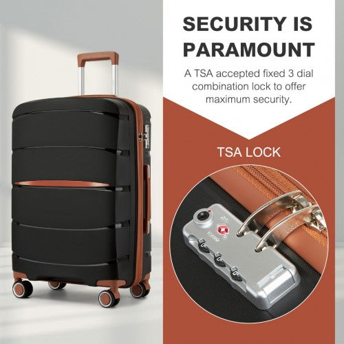 Kono 28 - Inch PP Modern Scratch - Resistant Large Suitcase with TSA Lock & Stylish Brown Accents - Black and Brown