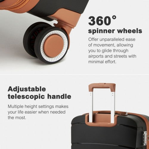 Kono 28 - Inch PP Modern Scratch - Resistant Large Suitcase with TSA Lock & Stylish Brown Accents - Black and Brown