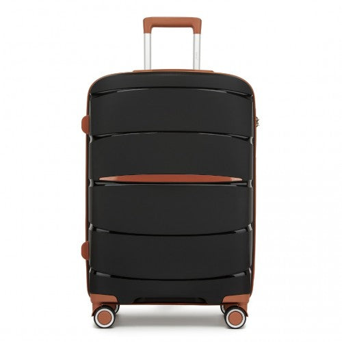 Kono 24 - Inch PP Modern Scratch - Resistant Medium Suitcase with TSA Lock & Stylish Brown Accents - Black and Brown
