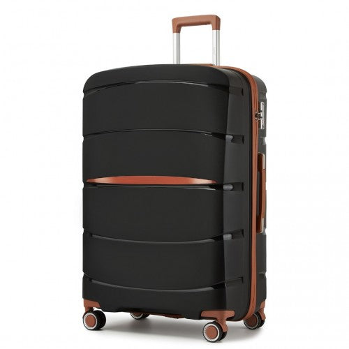 Kono 28 - Inch PP Modern Scratch - Resistant Large Suitcase with TSA Lock & Stylish Brown Accents - Black and Brown