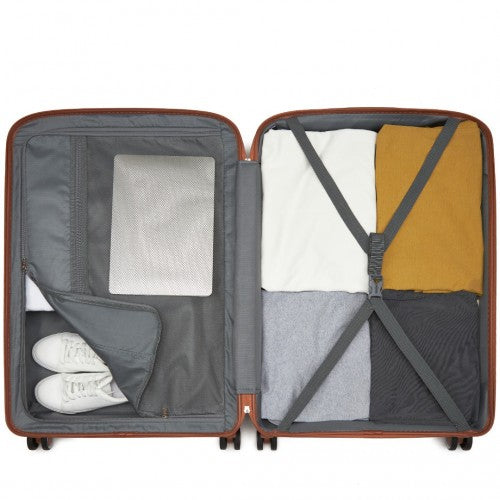 Kono 28 - Inch PP Modern Scratch - Resistant Large Suitcase with TSA Lock & Stylish Brown Accents - Black and Brown