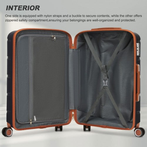 Kono 28 - Inch PP Modern Scratch - Resistant Large Suitcase with TSA Lock & Stylish Brown Accents - Black and Brown
