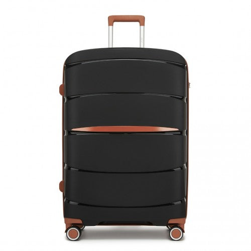 Kono 28 - Inch PP Modern Scratch - Resistant Large Suitcase with TSA Lock & Stylish Brown Accents - Black and Brown