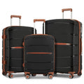 Kono 20/24/28 inch PP Modern Scratch - Resistant Suitcase Set with TSA Lock & Stylish Brown Accents - Black and Brown