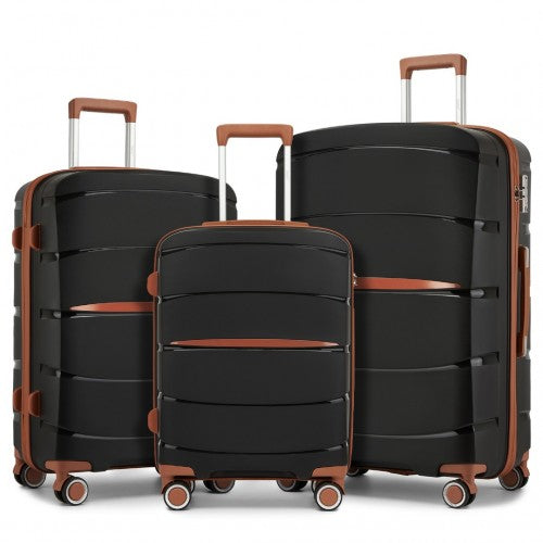 Kono 20/24/28 inch PP Modern Scratch - Resistant Suitcase Set with TSA Lock & Stylish Brown Accents - Black and Brown