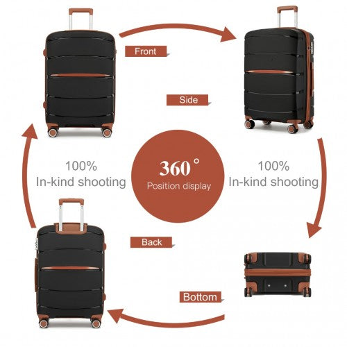Kono 24 - Inch PP Modern Scratch - Resistant Medium Suitcase with TSA Lock & Stylish Brown Accents - Black and Brown