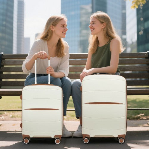 Kono 24 - Inch PP Modern Scratch - Resistant Medium Suitcase with TSA Lock & Stylish Brown Accents - Cream and Brown