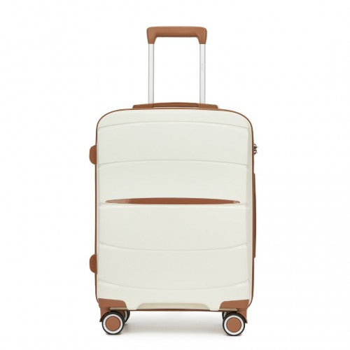 Kono 20 - Inch PP Modern Scratch - Resistant Cabin Suitcase with TSA Lock & Stylish Brown Accents - Cream and Brown