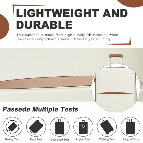 Kono 24 - Inch PP Modern Scratch - Resistant Medium Suitcase with TSA Lock & Stylish Brown Accents - Cream and Brown