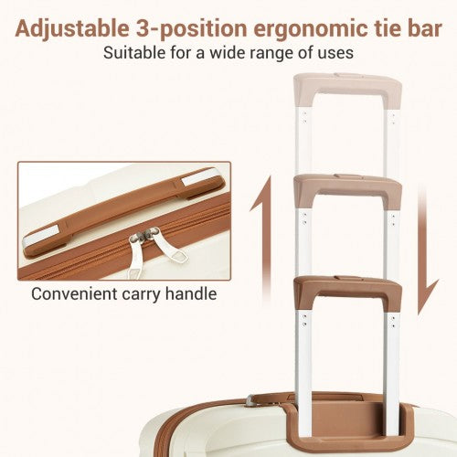 Kono 20 - Inch PP Modern Scratch - Resistant Cabin Suitcase with TSA Lock & Stylish Brown Accents - Cream and Brown