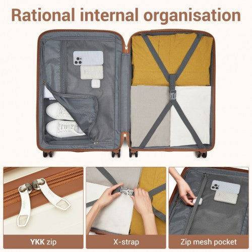 Kono 24 - Inch PP Modern Scratch - Resistant Medium Suitcase with TSA Lock & Stylish Brown Accents - Cream and Brown