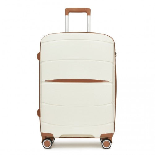Kono 24 - Inch PP Modern Scratch - Resistant Medium Suitcase with TSA Lock & Stylish Brown Accents - Cream and Brown