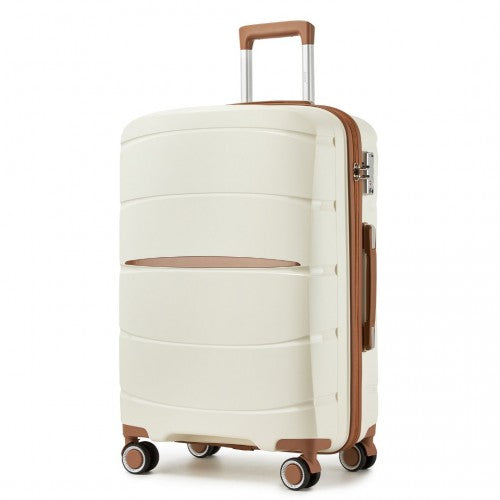 Kono 20/24/28 inch PP Modern Scratch - Resistant Suitcase Set with TSA Lock & Stylish Brown Accents - Cream and Brown