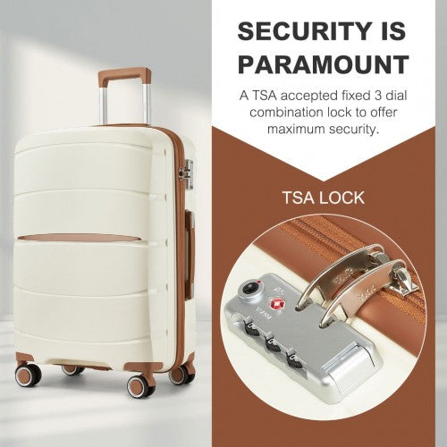 Kono 28 - Inch PP Modern Scratch - Resistant Large Suitcase with TSA Lock & Stylish Brown Accents - Cream and Brown