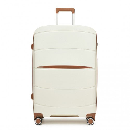Kono 28 - Inch PP Modern Scratch - Resistant Large Suitcase with TSA Lock & Stylish Brown Accents - Cream and Brown