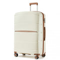 Kono 28 - Inch PP Modern Scratch - Resistant Large Suitcase with TSA Lock & Stylish Brown Accents - Cream and Brown