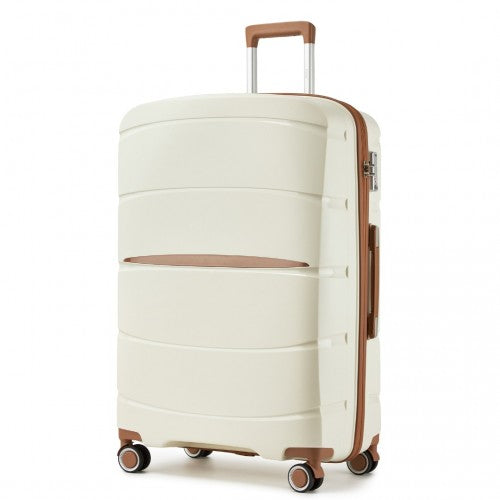 Kono 28 - Inch PP Modern Scratch - Resistant Large Suitcase with TSA Lock & Stylish Brown Accents - Cream and Brown