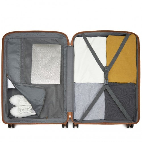 Kono 28 - Inch PP Modern Scratch - Resistant Large Suitcase with TSA Lock & Stylish Brown Accents - Cream and Brown