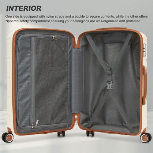 Kono 28 - Inch PP Modern Scratch - Resistant Large Suitcase with TSA Lock & Stylish Brown Accents - Cream and Brown