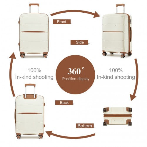 Kono 20/24/28 inch PP Modern Scratch - Resistant Suitcase Set with TSA Lock & Stylish Brown Accents - Cream and Brown