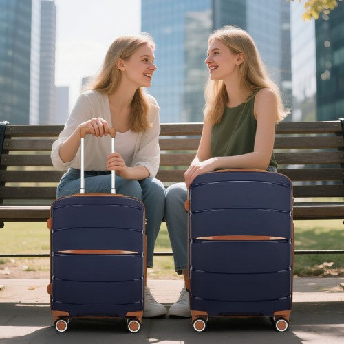 Kono 24 - Inch PP Modern Scratch - Resistant Medium Suitcase with TSA Lock & Stylish Brown Accents - Navy and Brown